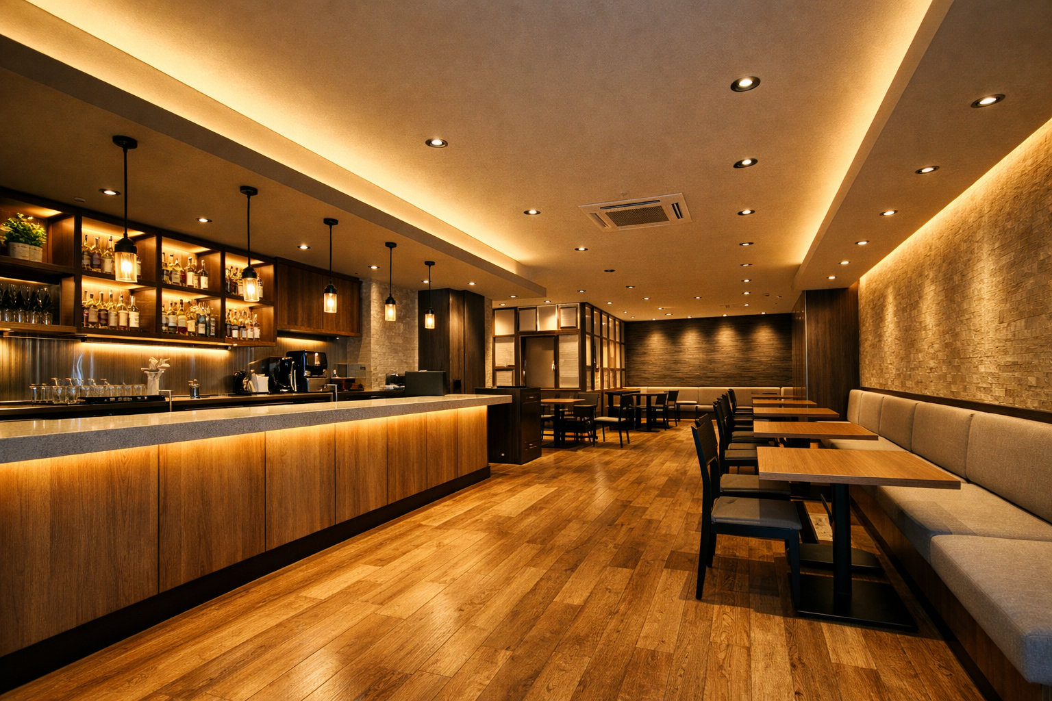 店舗リフォーム後の無人モダン内装空間